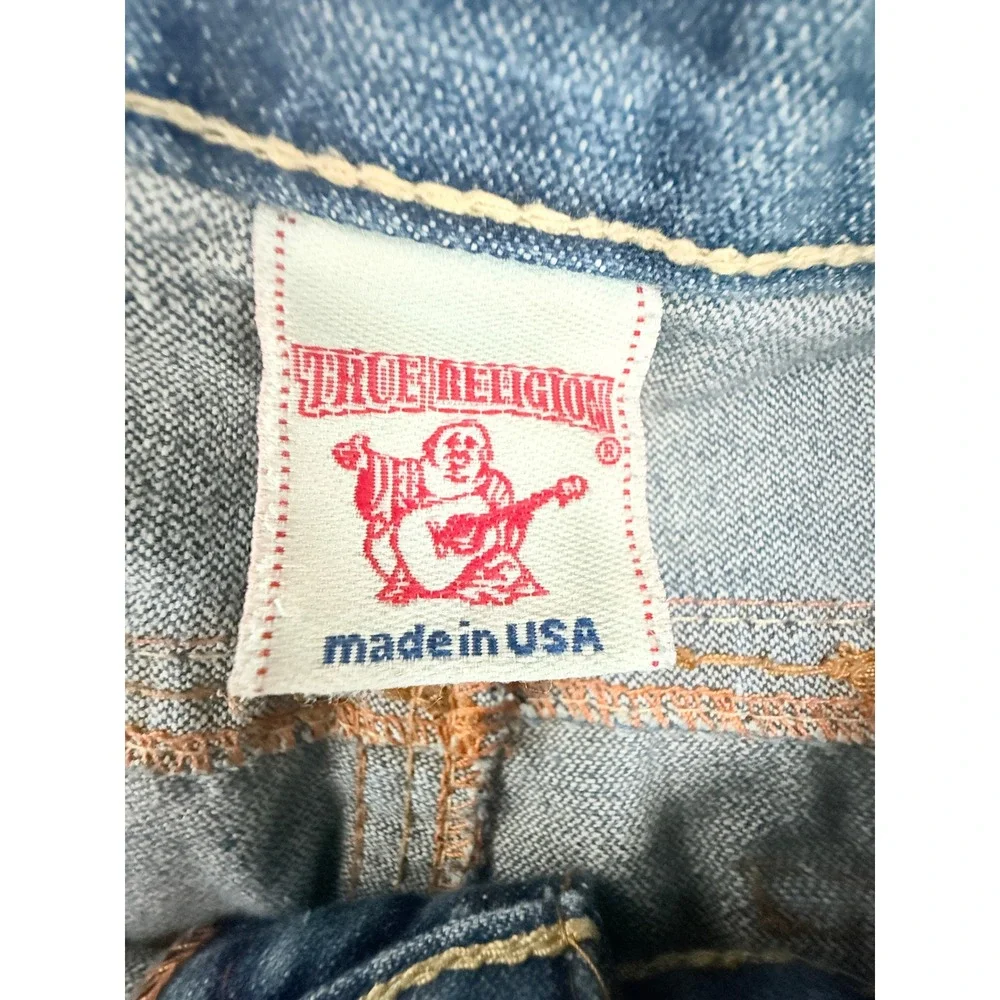 Vintage True Religion Bobby Mens Blue Straight Leg Embroidered Eagle Jeans 46x29